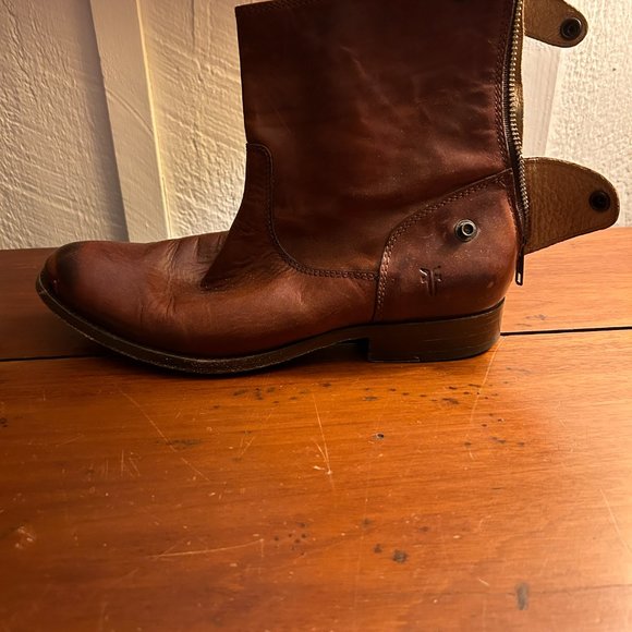 FRYE Womens Melissa Leather Button Zip Short Brown Boots Size 8.5 - Picture 4 of 11